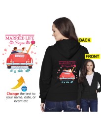 Romantic Personalised The Married Life Begins Newly Wed Couple Car With Hearts Illustration Printed Adult Unisex Pullover Hoodie